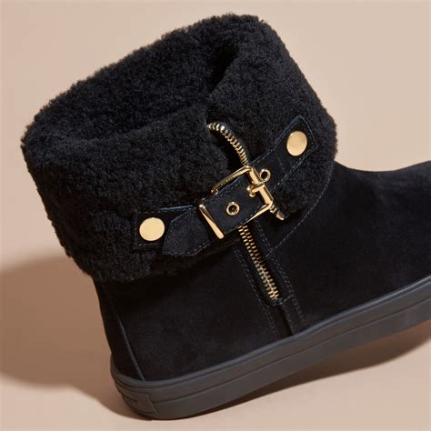 burberry shearling lined suede ankle boots|Suede and Shearling Chubby Boots in Loch .